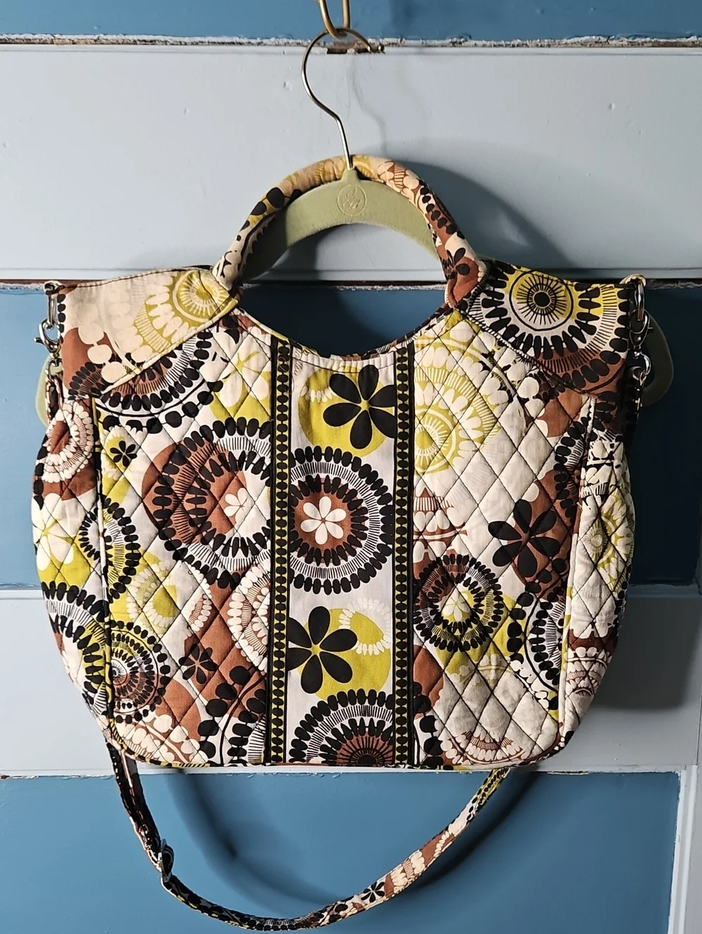 Vera Bradley Retired Cocoa Moss Floral Quilted Two Way Tote Bag